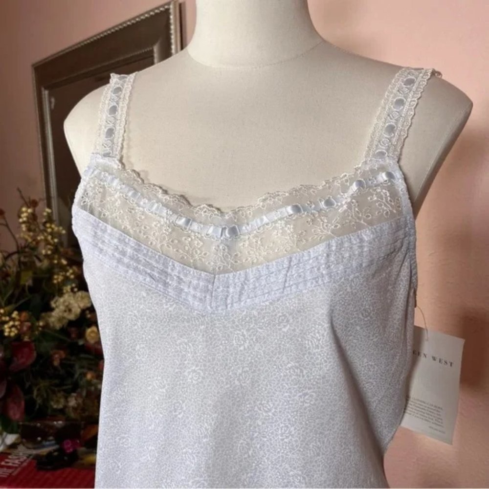 NEW Eileen West Pale Blue White Lace Camisole Pajama Pants Set Ruffle honeymoon